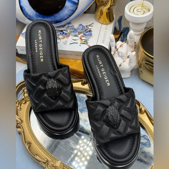 🆕 KURT GEIGER LONDON 🧿 NWOB Kensington Slip On Sandal, Black Sz 37 US 7 - Picture 5 of 13